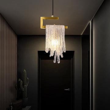 Postmodern Gold Pendant Light 1-Light Glass Waterfall for Bedroom and Living Room